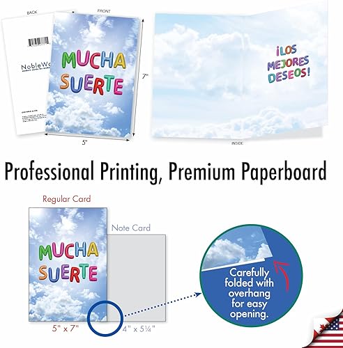 Miniatura 3 de NobleWorks Divertida tarjeta de felicitación española de buena suerte con sobre de 5 x 7 pulgadas (1 tarjeta) Mensajes Inflados - Buena Suerte (no