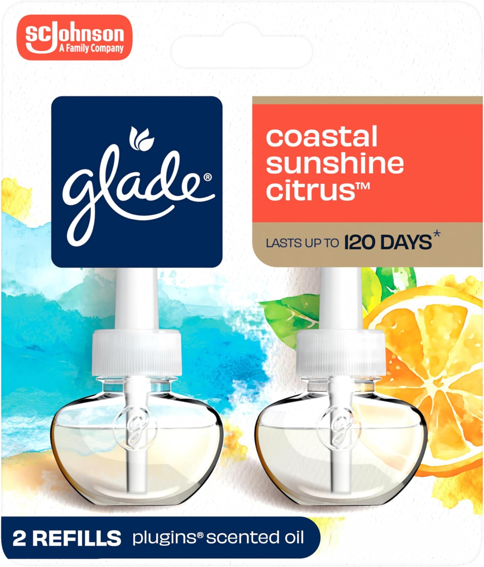 PlugIns Refills Air Freshener, Scented and Essential Oils for Home and Bathroom, Coastal Sunshine Citrus, 1.34 Fl Oz, 2 Count