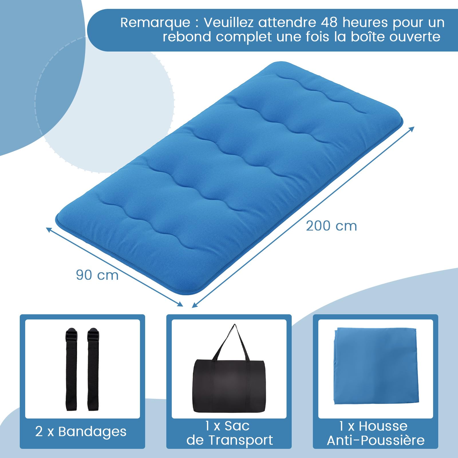 GOPLUS - Colchón Futón japonés para 1/2 personas, cama plegable y portátil con bolsa de transporte para camping, viajes en coche, 90/140 x 200 cm (azul, 90 x 200 cm), IV21720FR