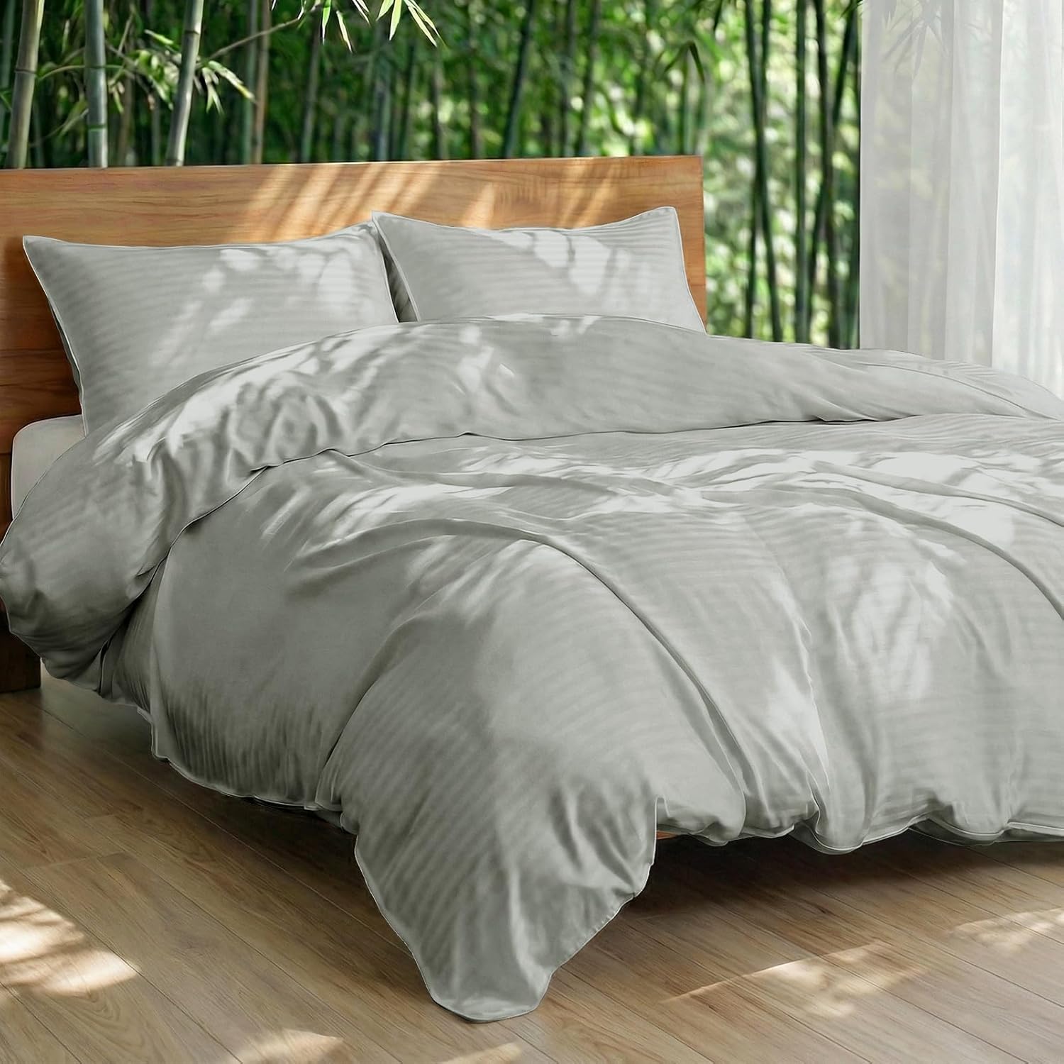 King/Cal King Duvet Cover Set, 3PC, 100% Viscose Derived from Bamboo, Cooling & Breathable, Zipper Closure, 6 Loops, Double Stitching (Jacquard Dark Grey)
