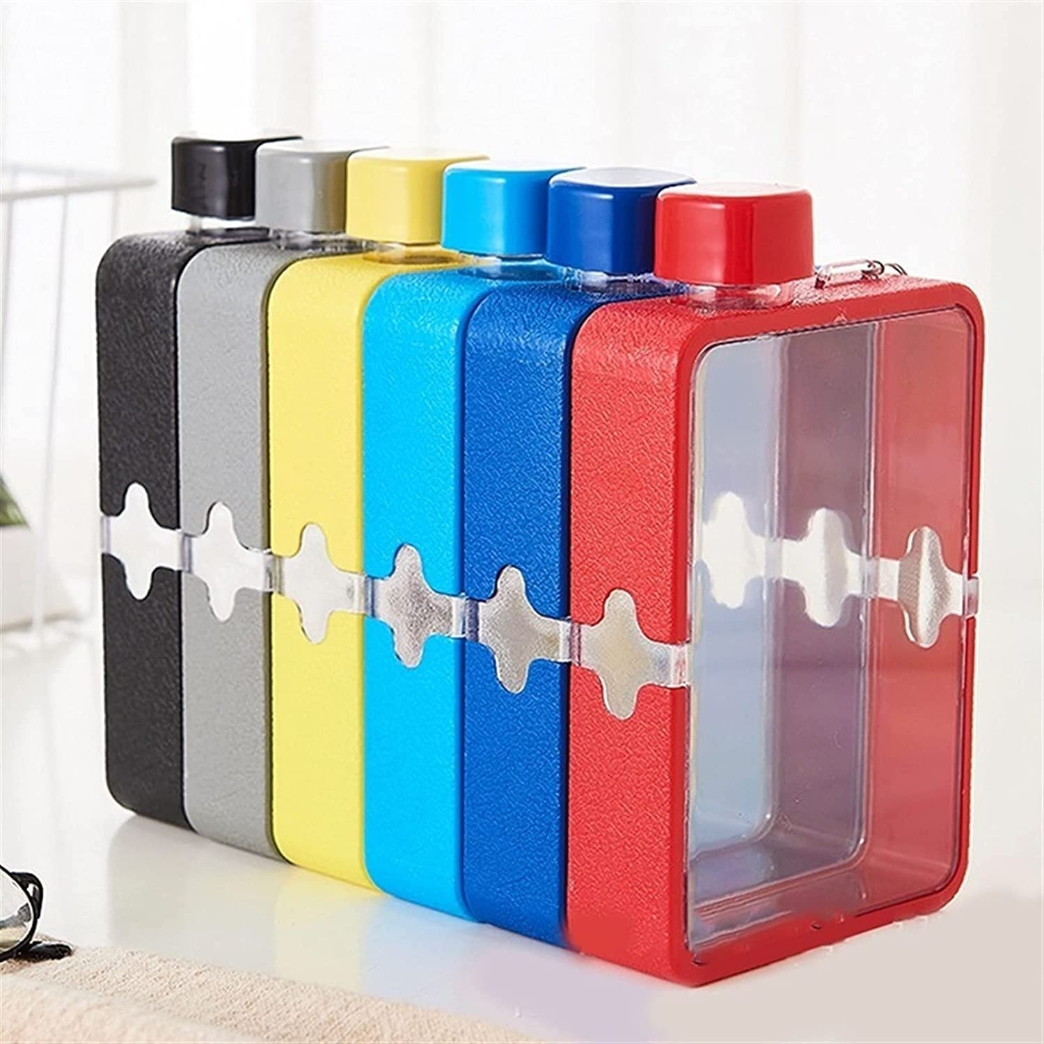 IRYZE Gourde Sport Gourdes d'eau Gourde A5 Plat Eau Plastique Hommes Papier Bouteille d'eau Personnalité Féminine Créatif Sport Bouteille Carré Simple Portable Tasse Bouteille d'eau (Color : Zwart)