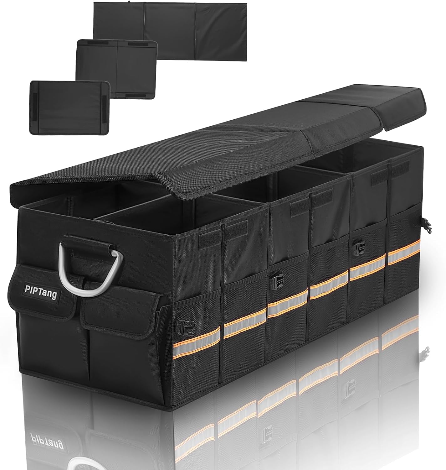 90cm 100L XL Grande Organizador Maletero Coche Grande, Viaje Caja Almacenamiento Organizador Coche,Resistente,Plegable,Multicompartimento, Esenciales Para Coche Negro (XL 35,4X13,8X11,8in)