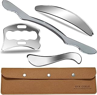 Stainless Steel Muscle Scraper Tool Set, 4-Piece Professional Physical Therapy Massage Tools with Storage Case