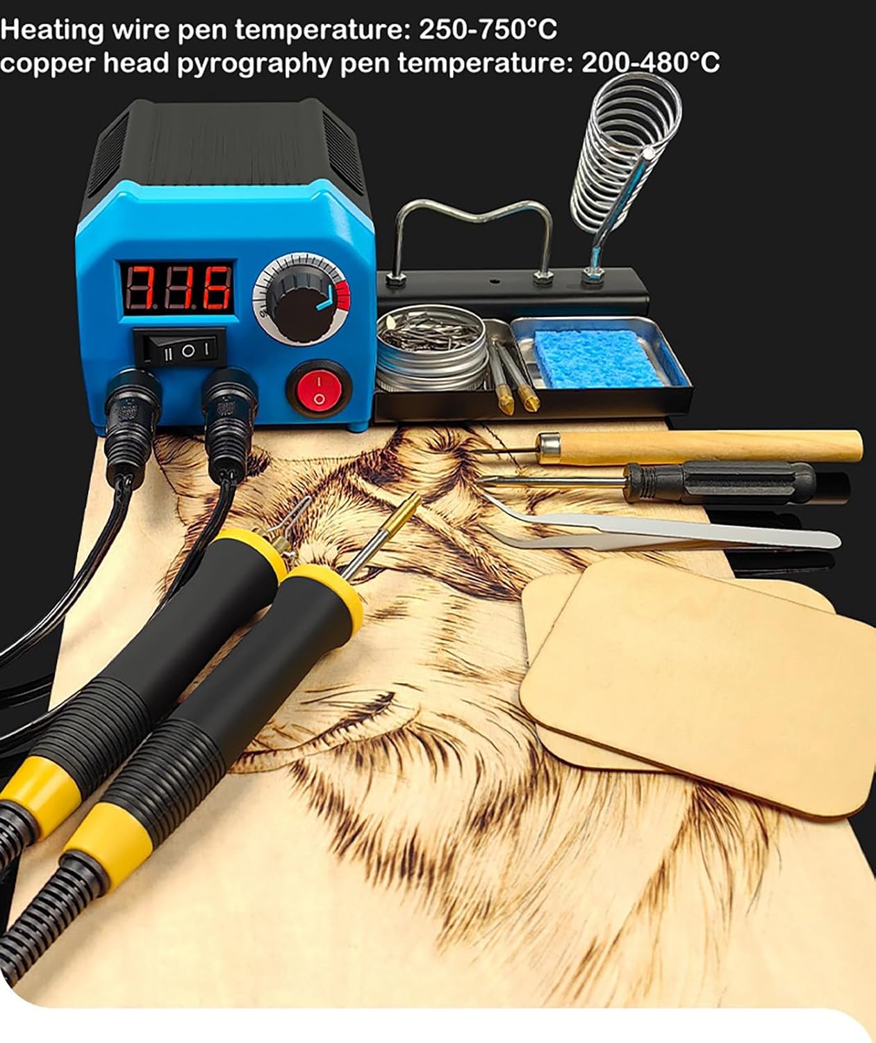 Wood Burning Kit, Wood Burning Tool, 200~750℃ Pyrography Burning Pen, Woodburning Kits with Digital Thermometer, Adjustable Temperature, Pen Tips