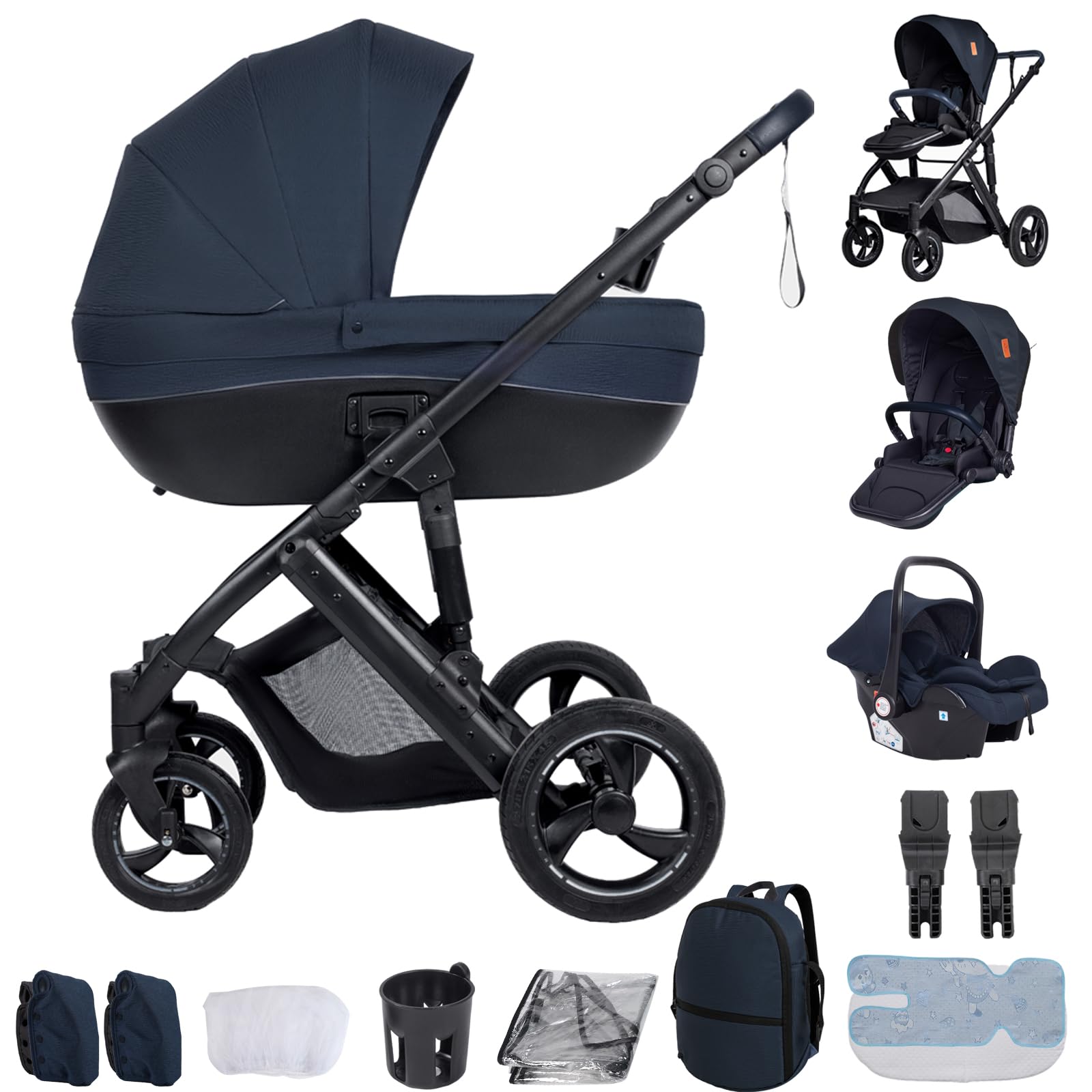 Travel System 3 in 1, from Newborn to Toddler, All-Terrain, One-Hand Fold, High-seat Baby Stroller, Convertible Pram