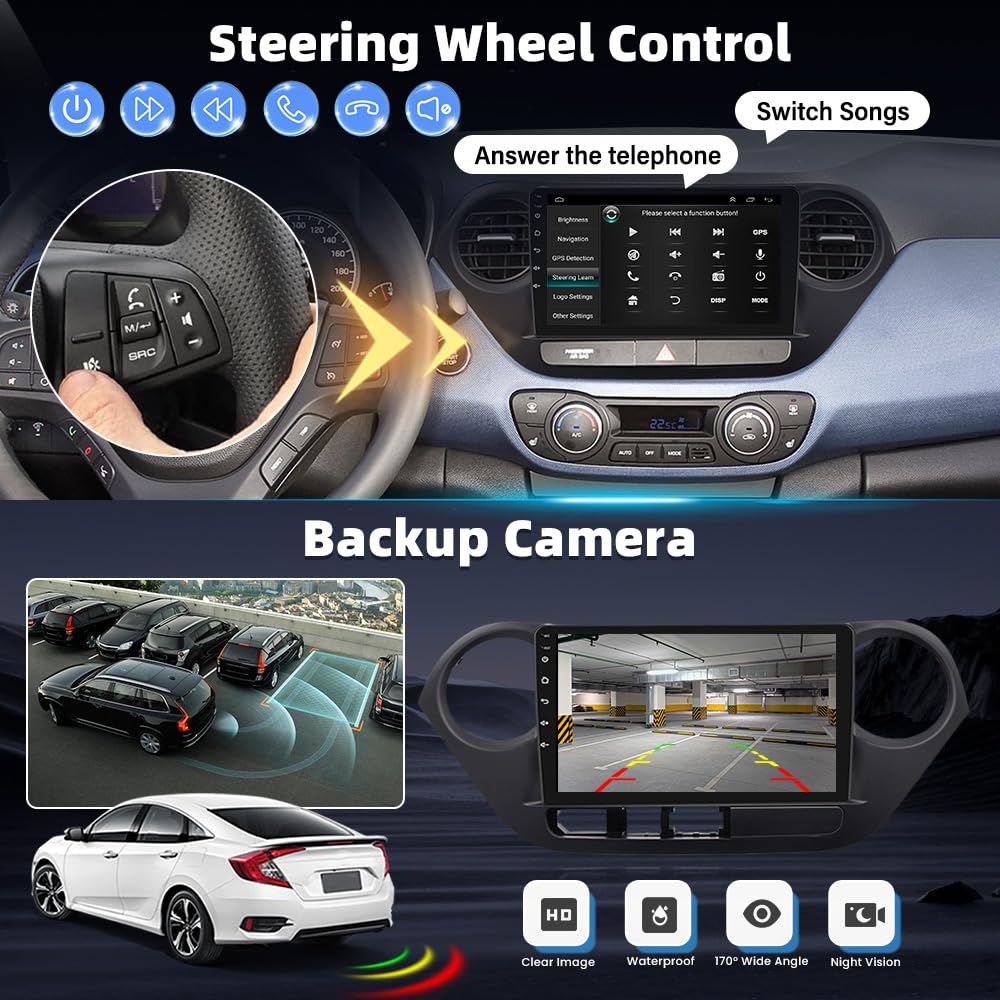 Dubbel Din Auto Stereo Audio Ontvanger Compatibel Met Carplay En Android Auto, 9 Inch Touchscreen Autoradio Voor Hyundai I10 2013-2016 Met Backup Camera/GPS/Spiegel Link/SWC/FM,Octa core,4G 64G