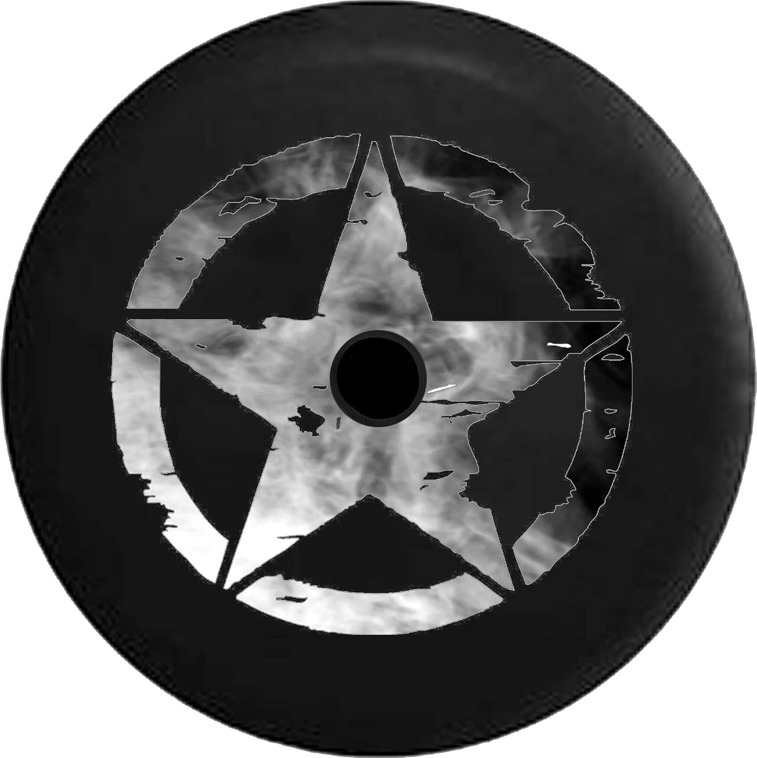 JL Spare Tire Cover Oscar Mike Military Star WW2 Dark Smoke Silver JL Spare Tire Cover with Backup Camera Hole Black 32 inch
