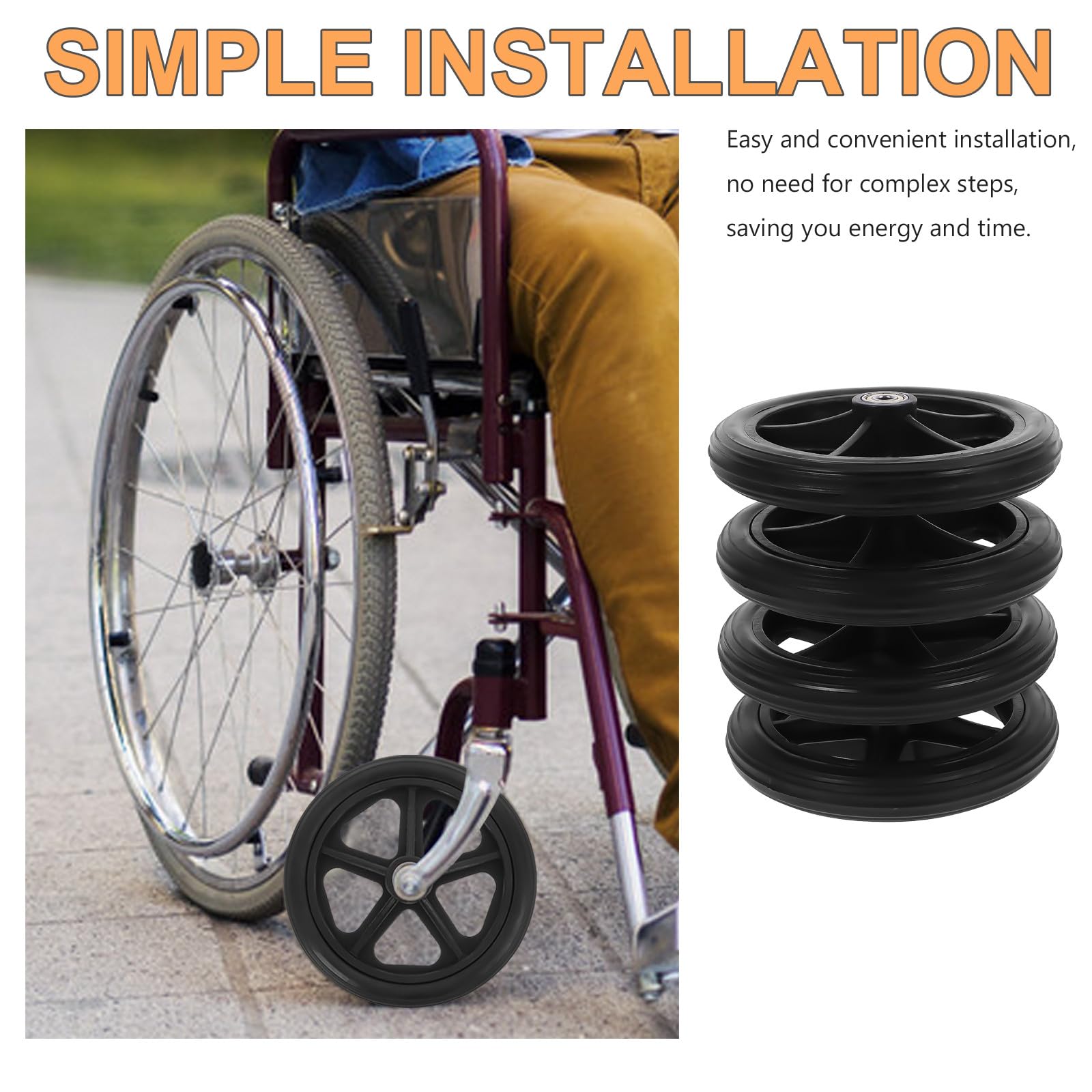 Rueda Delantera de Repuesto para Silla de Ruedas Material Abs y Acero, Resistente al Desgaste y Carga, Adecuado para Uso en Interiores y Exteriores
