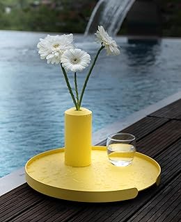Tablett Outdoor Aluminium wetterfest – LILO, rundes Metalltablett Ø 38 cm, stabil & pflegeleicht, spülmaschinenfest & Kratzfest, für Wohnzimmer, Küche, Balkon & Garten, Made in EU (Gelb)
