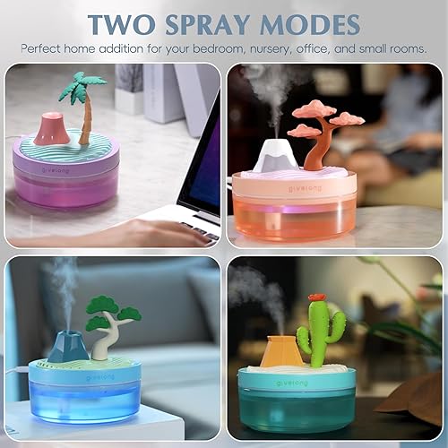 Miniatura 6 de Mini humidificador para dormitorio, humidificador de aire silencioso con decoración de paisaje para guardería, oficina, habitación pequeña y