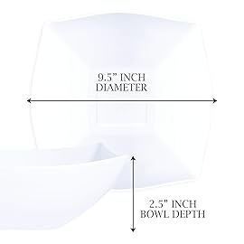 PLASTICPRO Disposable 64 ounce Square Serving Bowls, Party Snack or Salad Bowl, Large Plastic Elegant White Pack of 4
