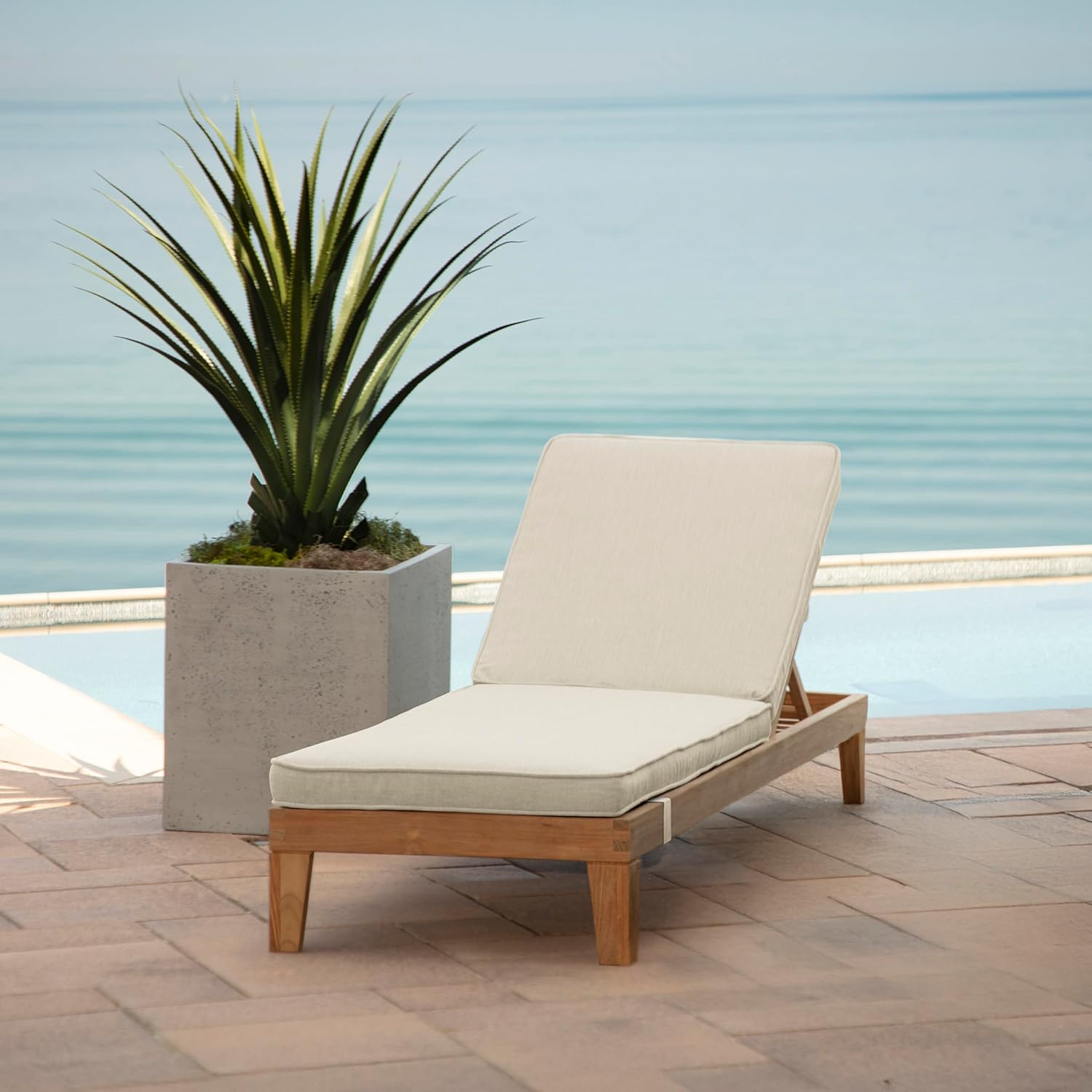 Arden Foam Outdoor Double Welted Chaise Lounge Cushion, 21 x 72, Made with ProFoam, Rain-Proof, Fade Resistant, Cream Woven Solid 72 x 21 Chaise Cushion Cream Woven Solid