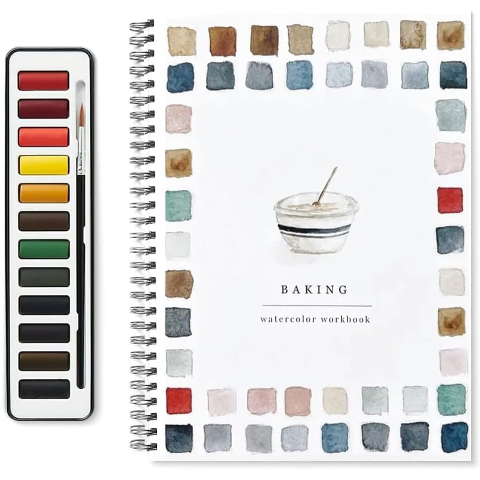 Flluouzh E Watercolor Workbook For Beginners, 12 Colors Watercolor Paint Set With Paint Brush, Beginner-Friendly Watercolour Workbooks, Art Crafts Painting Kits For Kids, Adults (E)