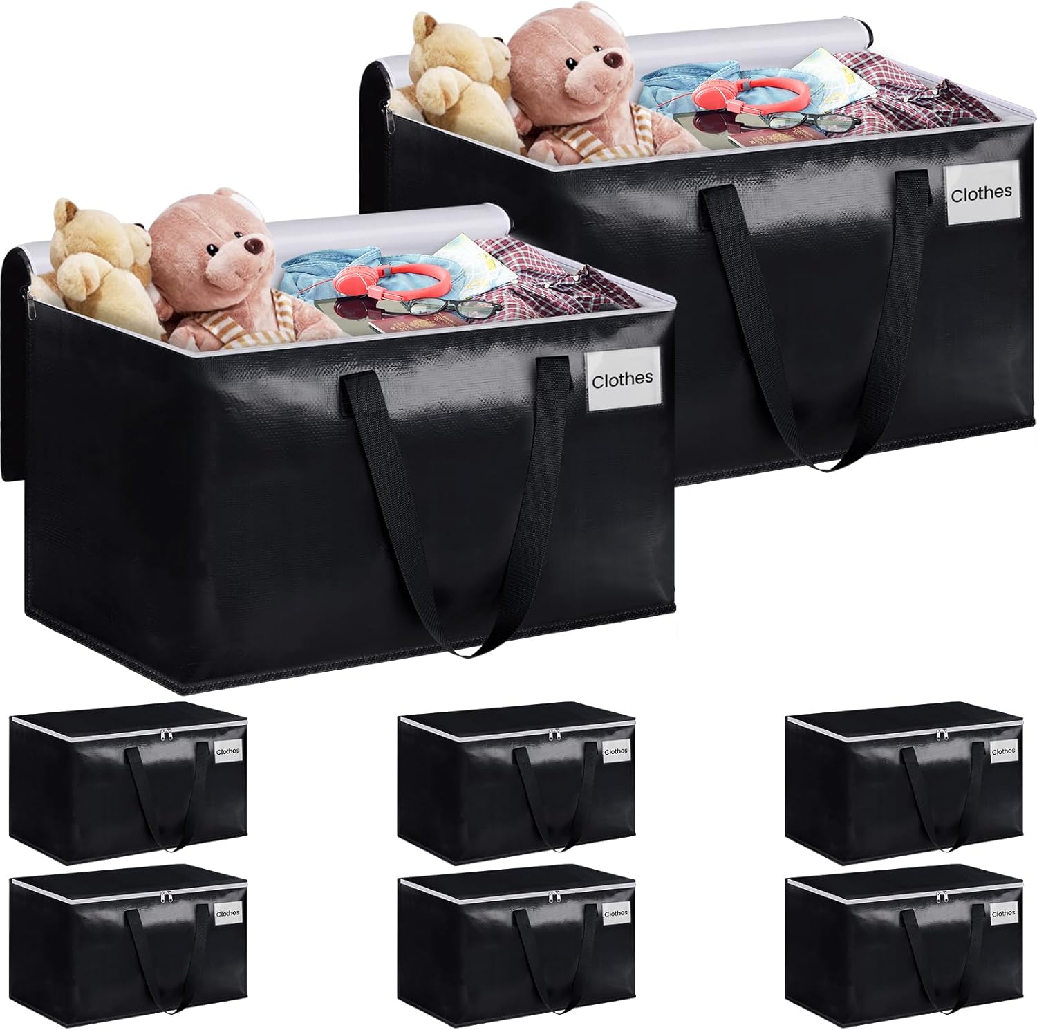 StorageRight Large Moving Bags Heavy Duty Storage Totes for Storage,Packing & Moving Collapsible Moving Supplies with Large Capacity, Reinforced Zippers and Handles, 100L, 8 Packs