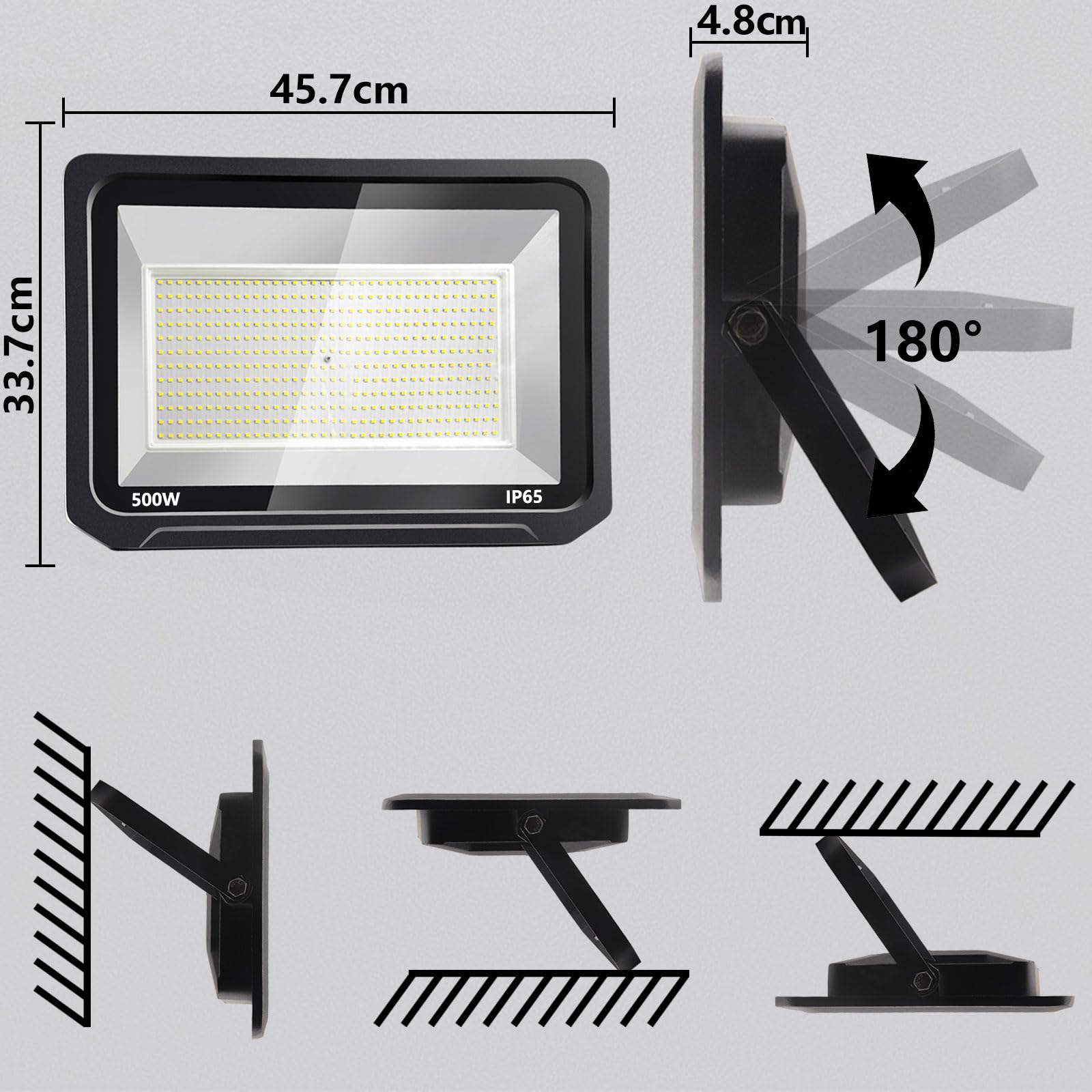 2er 500W LED Strahler Außen, 50000LM Superhell Strahler, 6000K Kaltweiß Scheinwerfer Außen, IP65 Wasserfest Fluter Außenstrahler für Sportplatz, Garage,Garten,Hinterhof