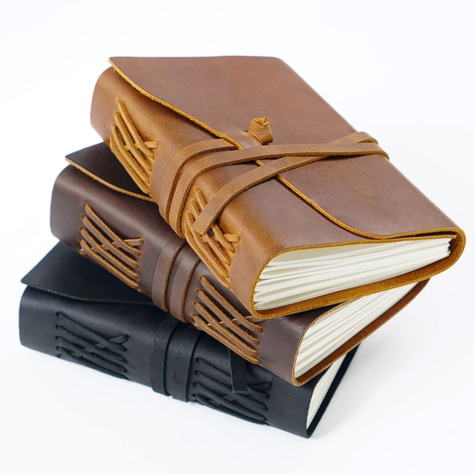 esmen Carnet de voyage en cuir, couverture vintage couche supérieure, bloc-notes rechargeable à feuilles mobiles, journal papier vierge(Coffee)