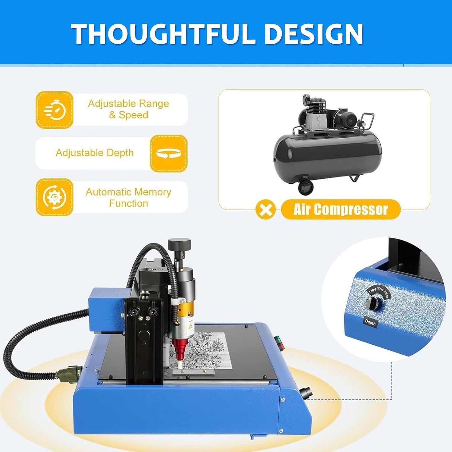 Máquina de Marcado de Metales Eléctrica 400W,Grabadora por Micropunto 200x150mm para Placas de Identificación Letras y Números,Profundidad Ajustable 0.05-2mm