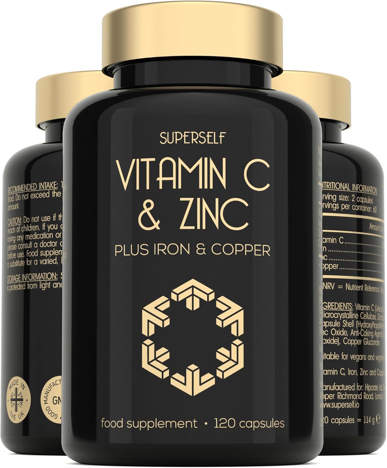 Vitamin C and Zinc Tablets – 1000mg VIT C Enhanced with Zinc, Iron, Copper High Strength – 120 Easy to Swallow Capsules – Vegan Immune System Complex Vitamin C Supplement with Superior Absorption