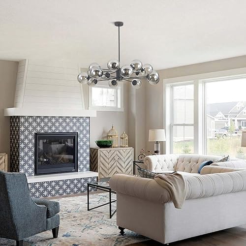 Miniatura 9 de KCO Lighting - Lámpara colgante Sputnik moderna de mediados de siglo, color negro mate, gris humo, cristal, lámpara colgante Sputnik de 16 luces,