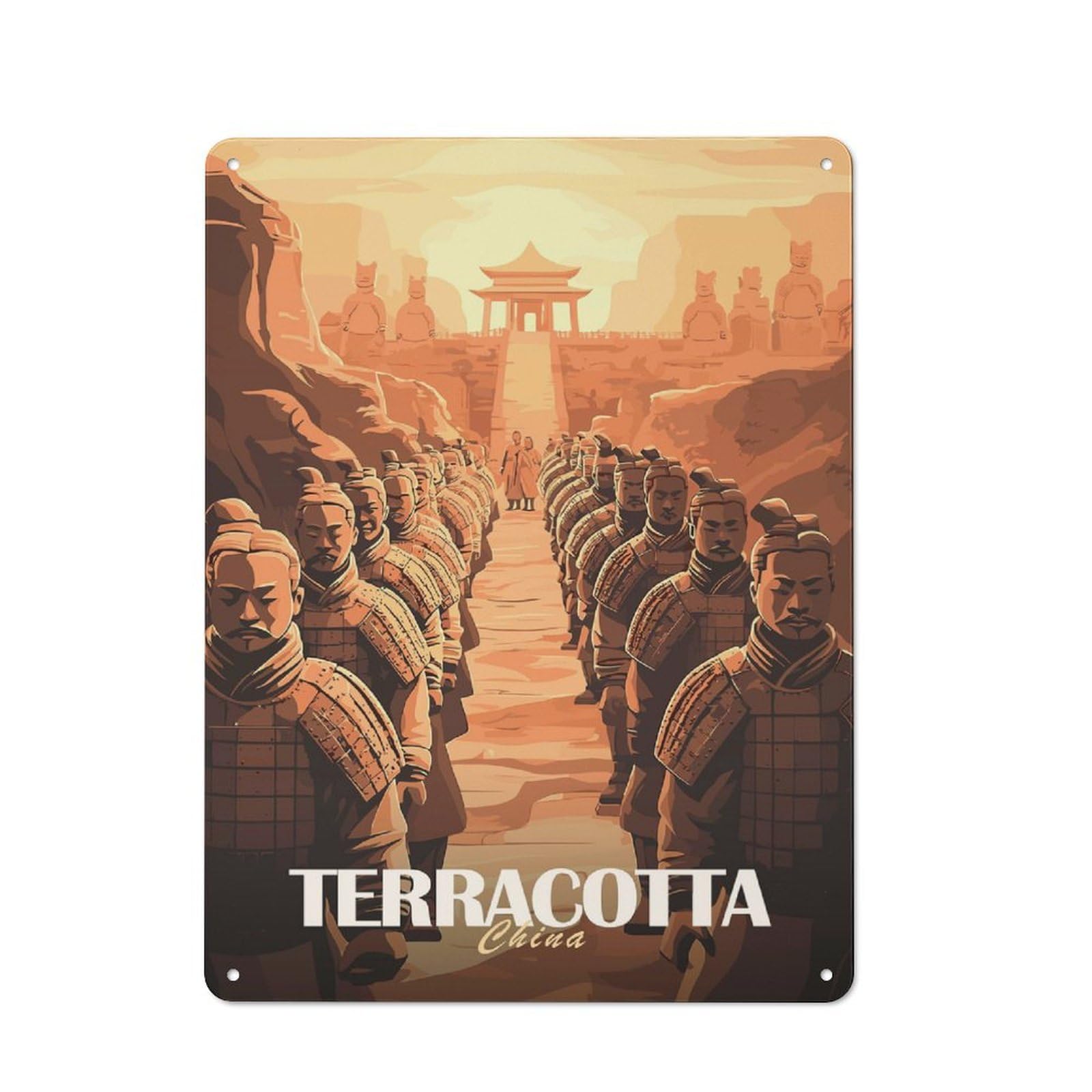 Junmoney Style-14 Metal Wall Sign 40X30cm Featuring Terracotta Army For Café Or Home Bar, For Collectors Decorating Cafés And Home Bars