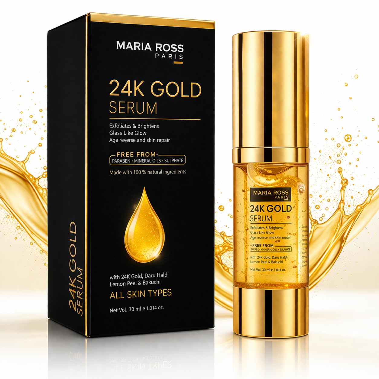Maria Ross 24K Gold Serum for Exfoliating and Brightining Skin with Anti aging effect Youthful Skin Reduces Dullness & Improves Texture For All Skin Types, Men & Women (30 ml)-image-3
