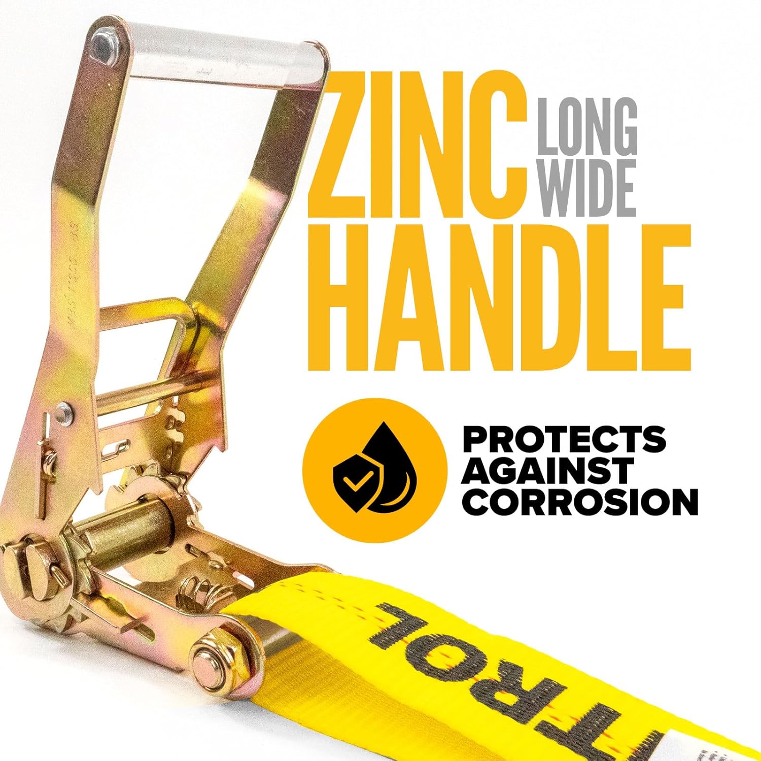 US Cargo Control 2 Inch Ratchet Straps Heavy Duty (10-Pack), 2" x 30' Flat Hook Ratchet Straps, 10,000 LBS Break Strength, Yellow Heavy Duty Tie Downs with Black Flat Hooks for Flatbed Trailers - Image 5