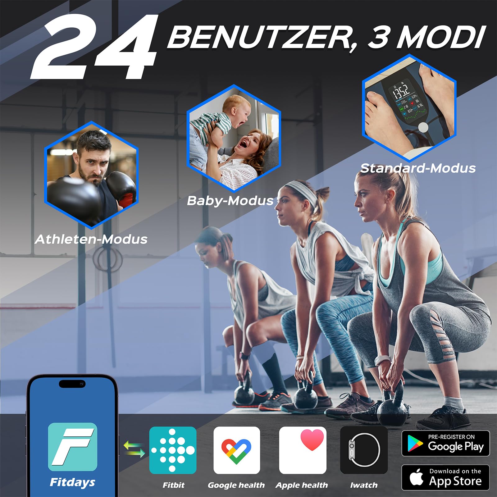 Bilancia Pesapersone Digitale, Bilancia Impedenziometrica Professionale, Smart Bilancia Massa Magra e Grassa BMI con 22 Indici, Bilancia Pesapersone Professionale con App (Ricaricabile)