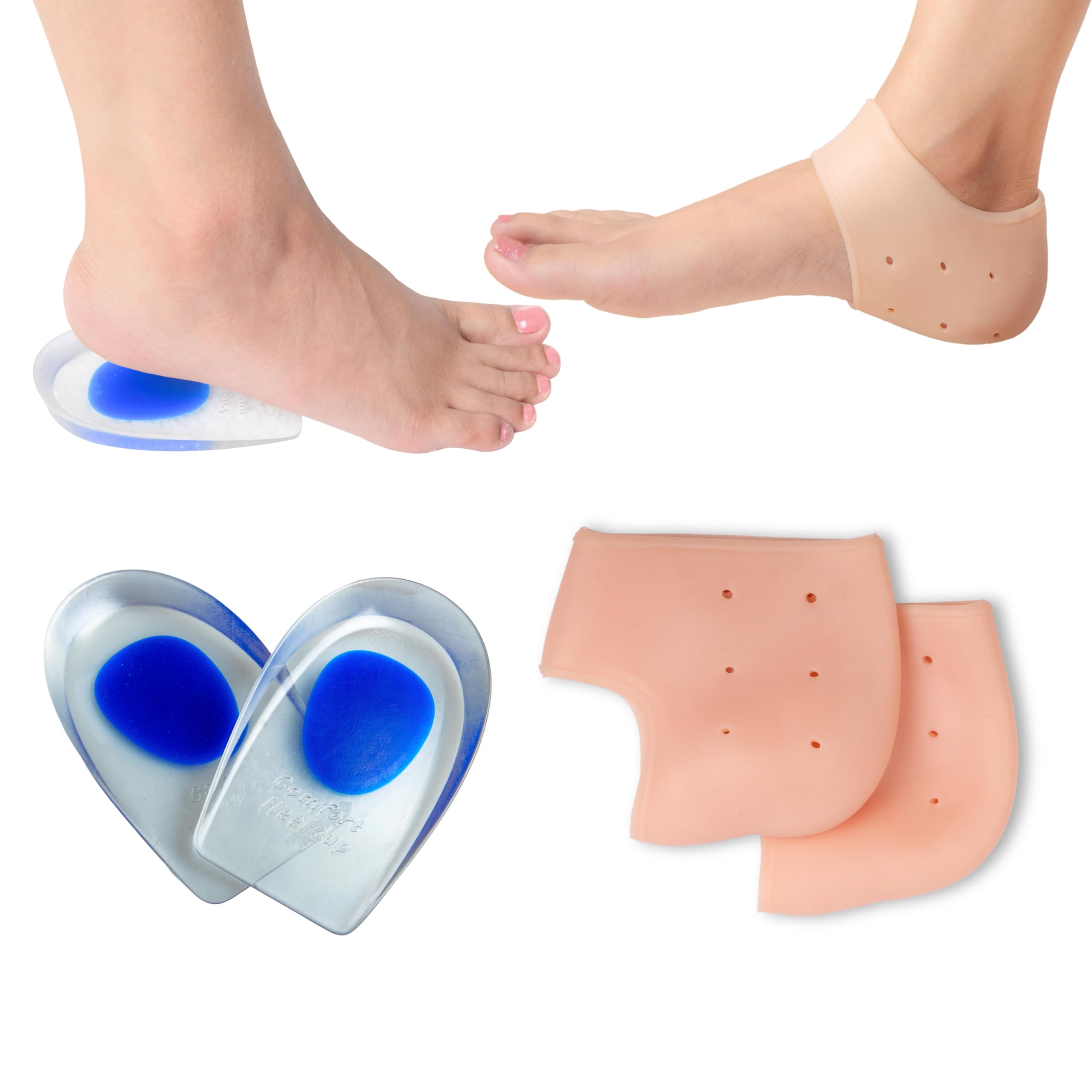 Wonder Care Pair Of 1 Silicone Heel socks & Heel Cup, Protectors For Moisturizing Heels, Cracked Heel Protection, Relief Blister, Heel Spurs, And Plantar Fascitis Wrap (Heel Gel Socks+Heel Cup(L)