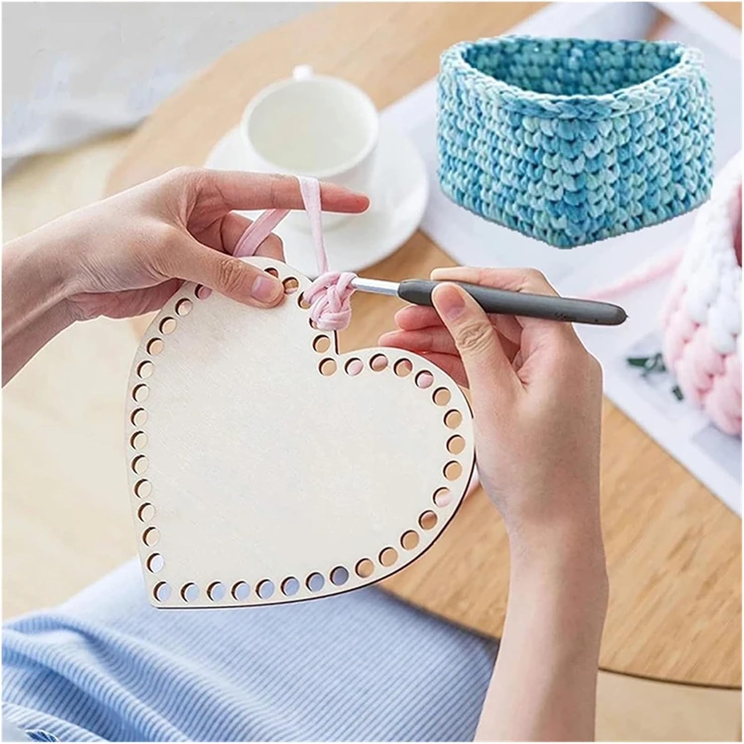 Wooden Basket Bottom 2Pcs Wooden Basket Bottom Heart Shape Crochet Wood Base for Knitters
