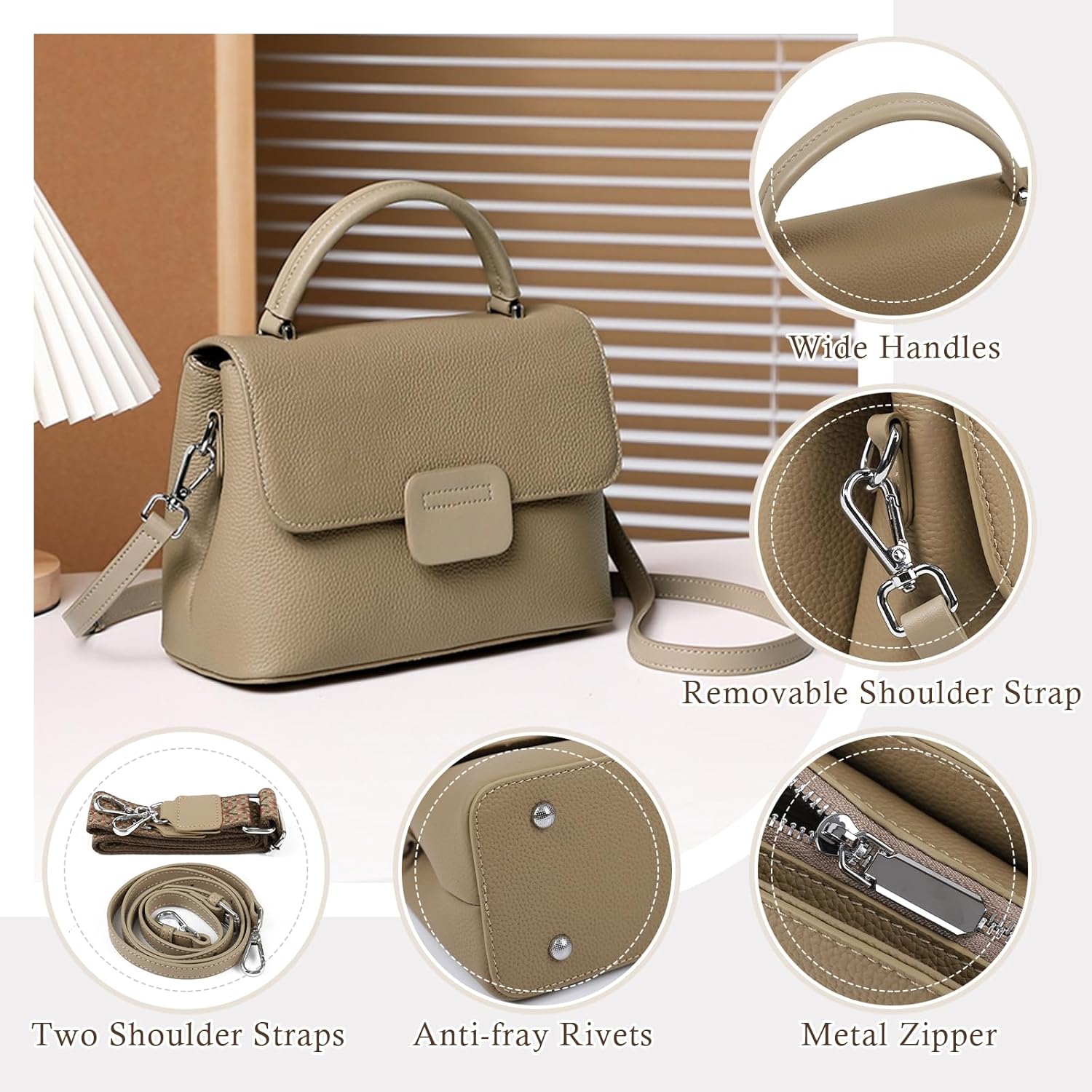Genuine Leather Crossbody Bags for Women, Top Handle Bag Satchel Handbags, Shoulder Purse with 2 Adjustable Straps - Image 5