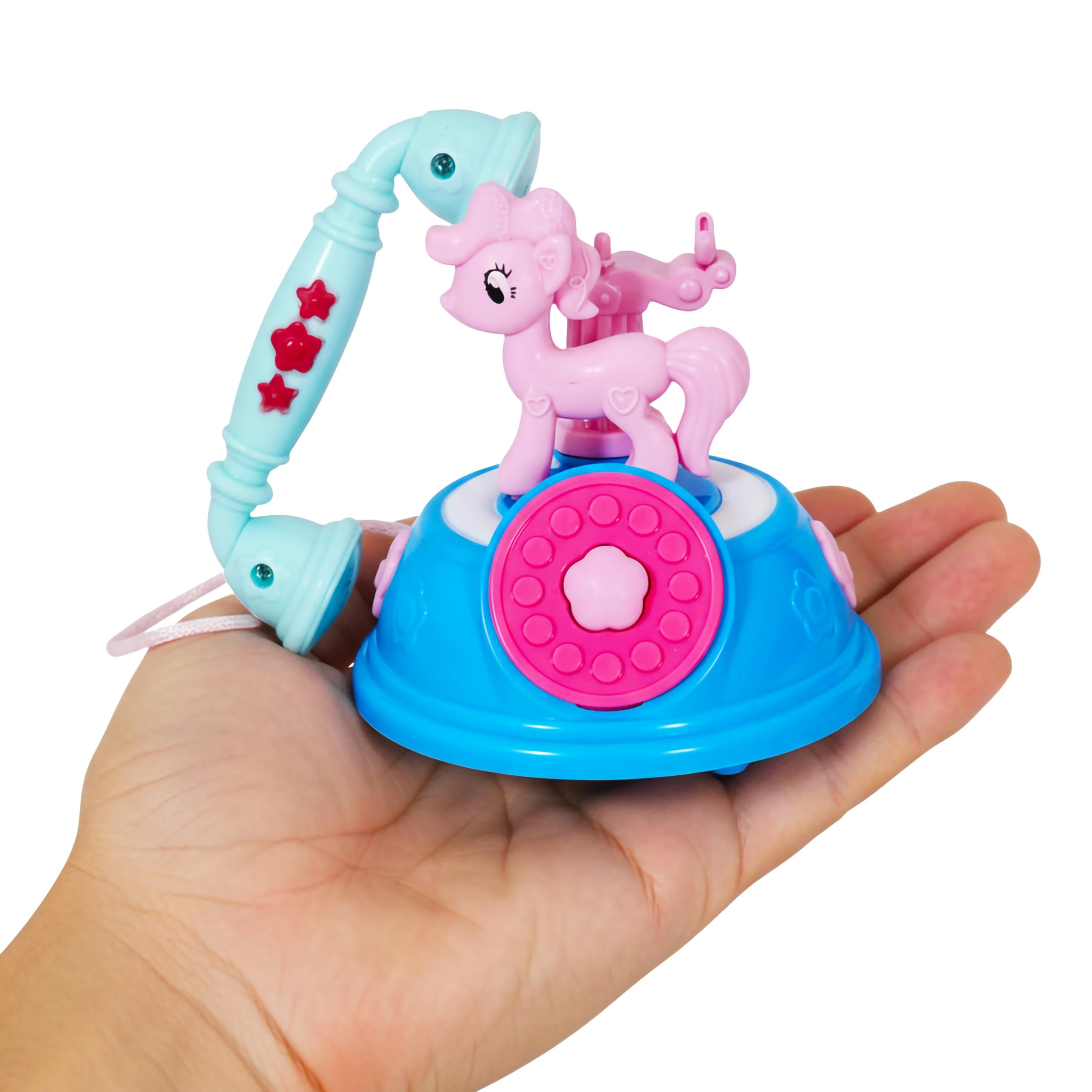 VGRASSP Mini 4 inch Unicorn Design Landline Telephone Toy for Kids - Pony Attached Base Pretend Play Classic Phone with Light and Music - Color As Per Stock (Unicorn)