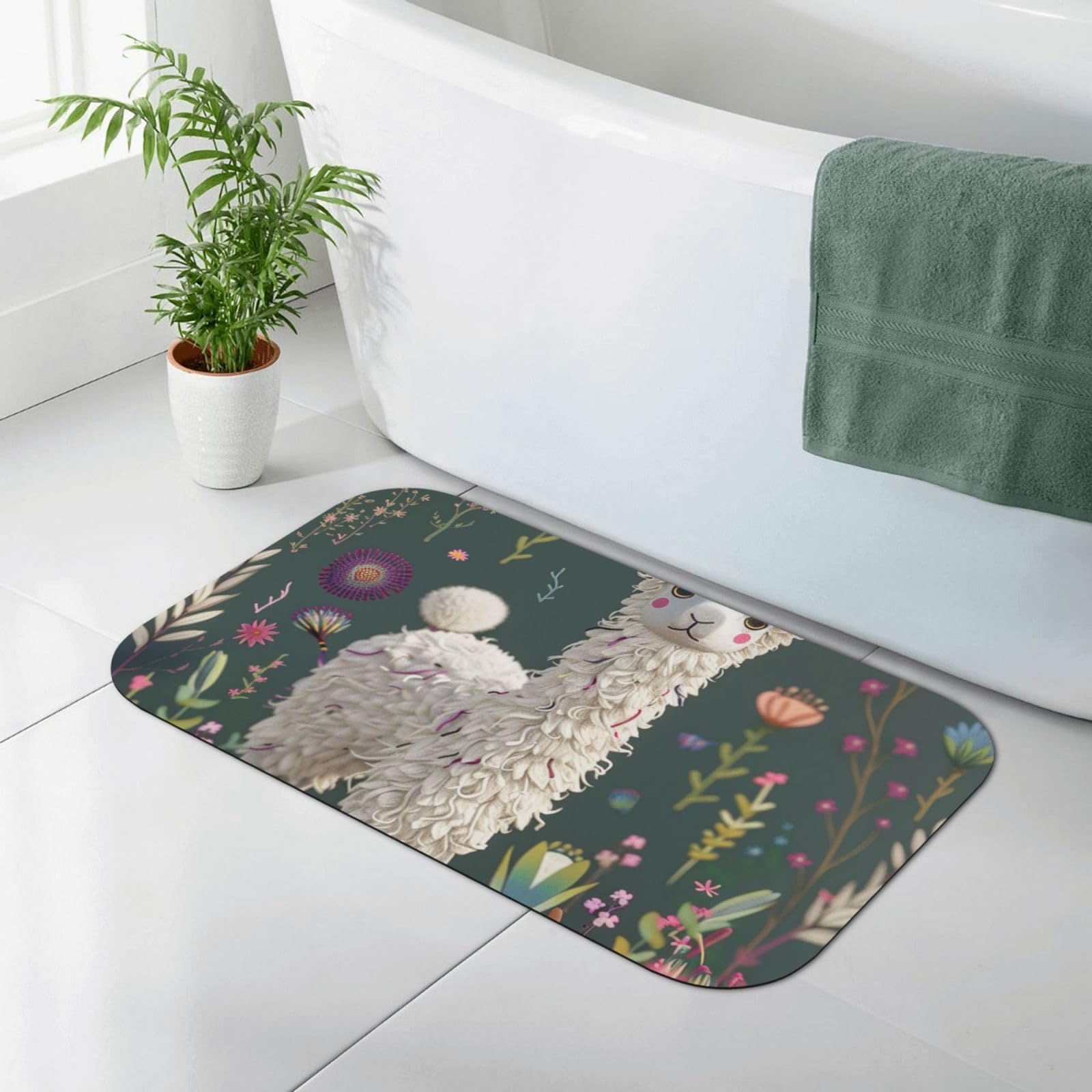 Tapis de salle de bain absorbant pour sortie de douche alpaga floral 80x50