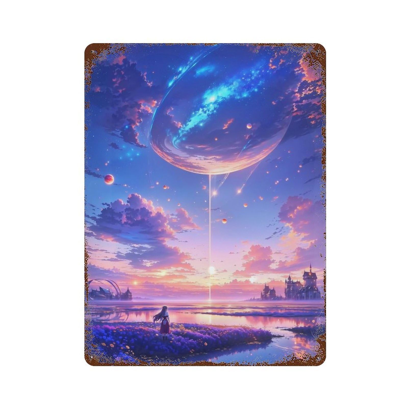 Rust Effect Celestial Symphony at Sunset Weathered Tin Sign 15.7"x11.8", Farmhouse Wall Decor for Farmhouse, Kitchen And Entryway Decor