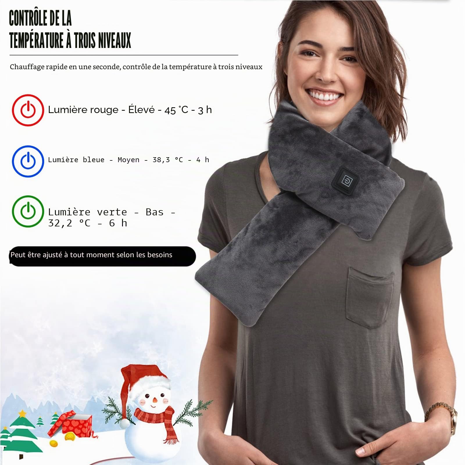 Coussin Chauffant Cervicales Électrique,tour de cou électrique avec batterie externe de 5000 mAh,écharpe chauffante pour femmes et hommes rechargeable,cadeaux de vacances pour maman,femme,enfants