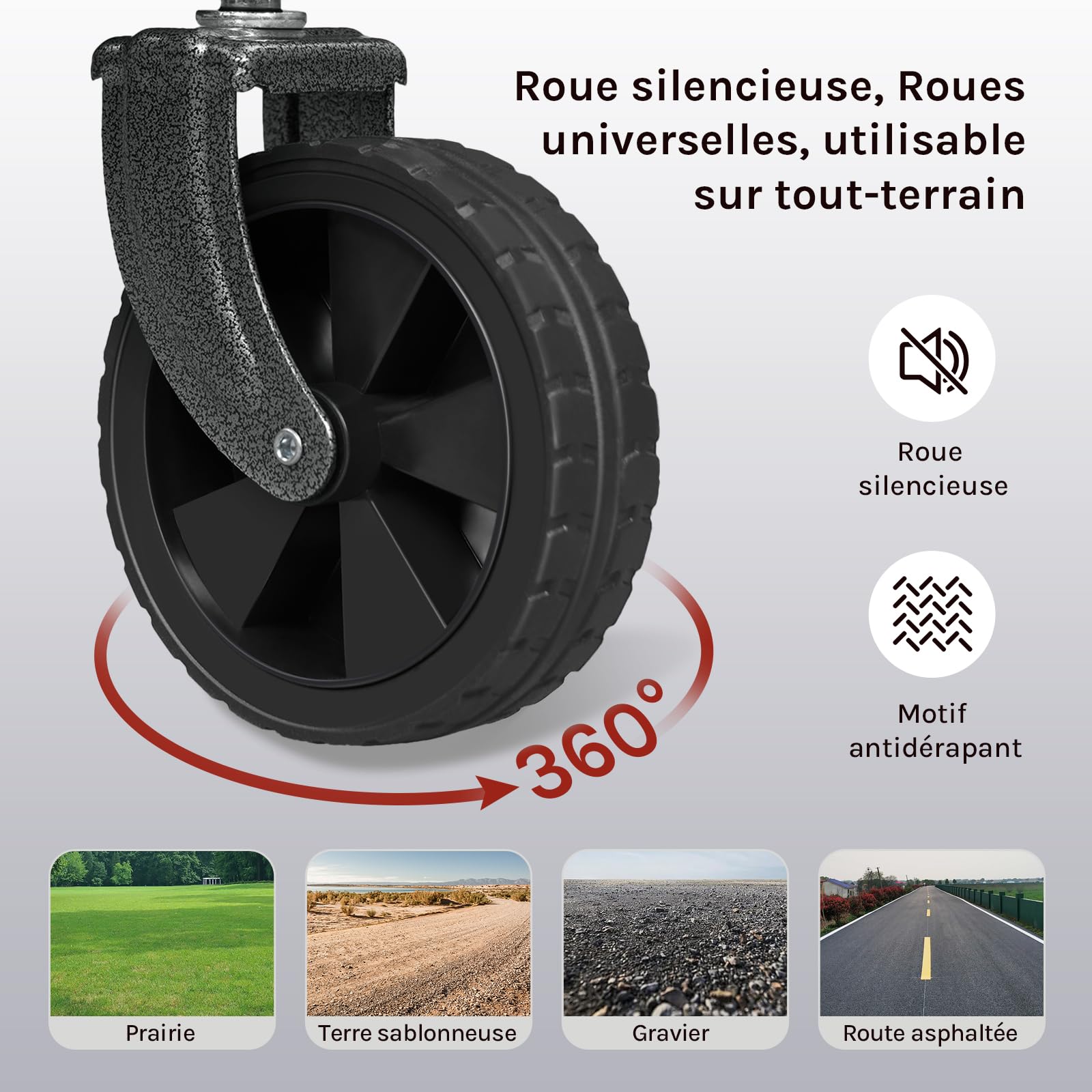 WOLTU Chariot à roulettes Pliable, Poignée Réglable, Gris