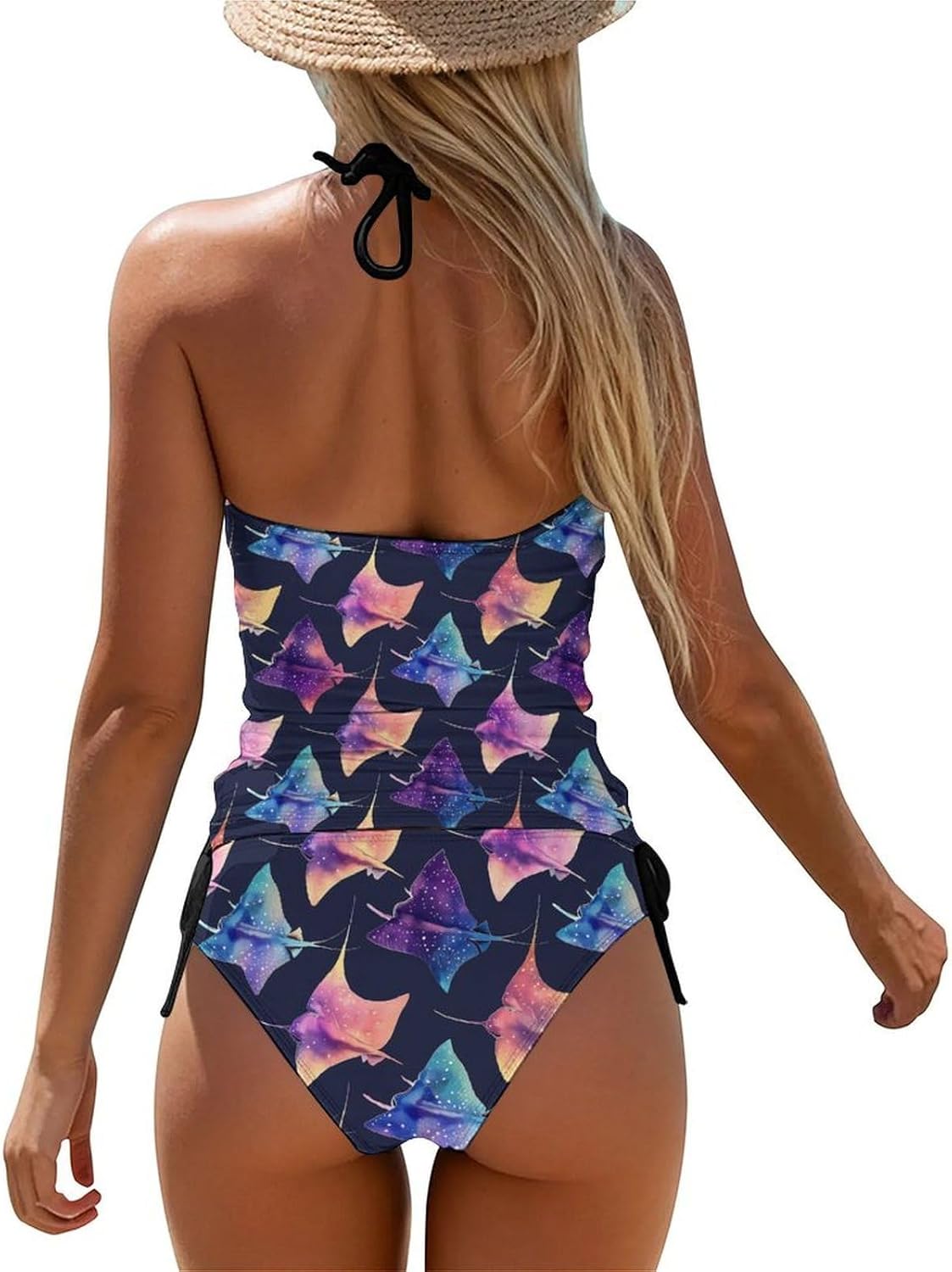 Colorful Stingray Women's Tankini Swimsuit Two Piece Tummy Control Bathing Suits Tie String Swimwear