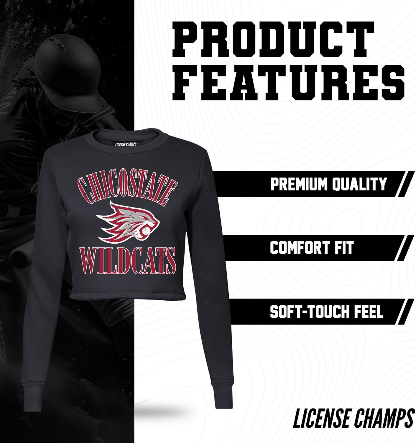 License Champs Women Cropped Sweatshirt | Long Sleeves Pullover Fleece Crop Tops | Official NCAA Game Day Merchandise