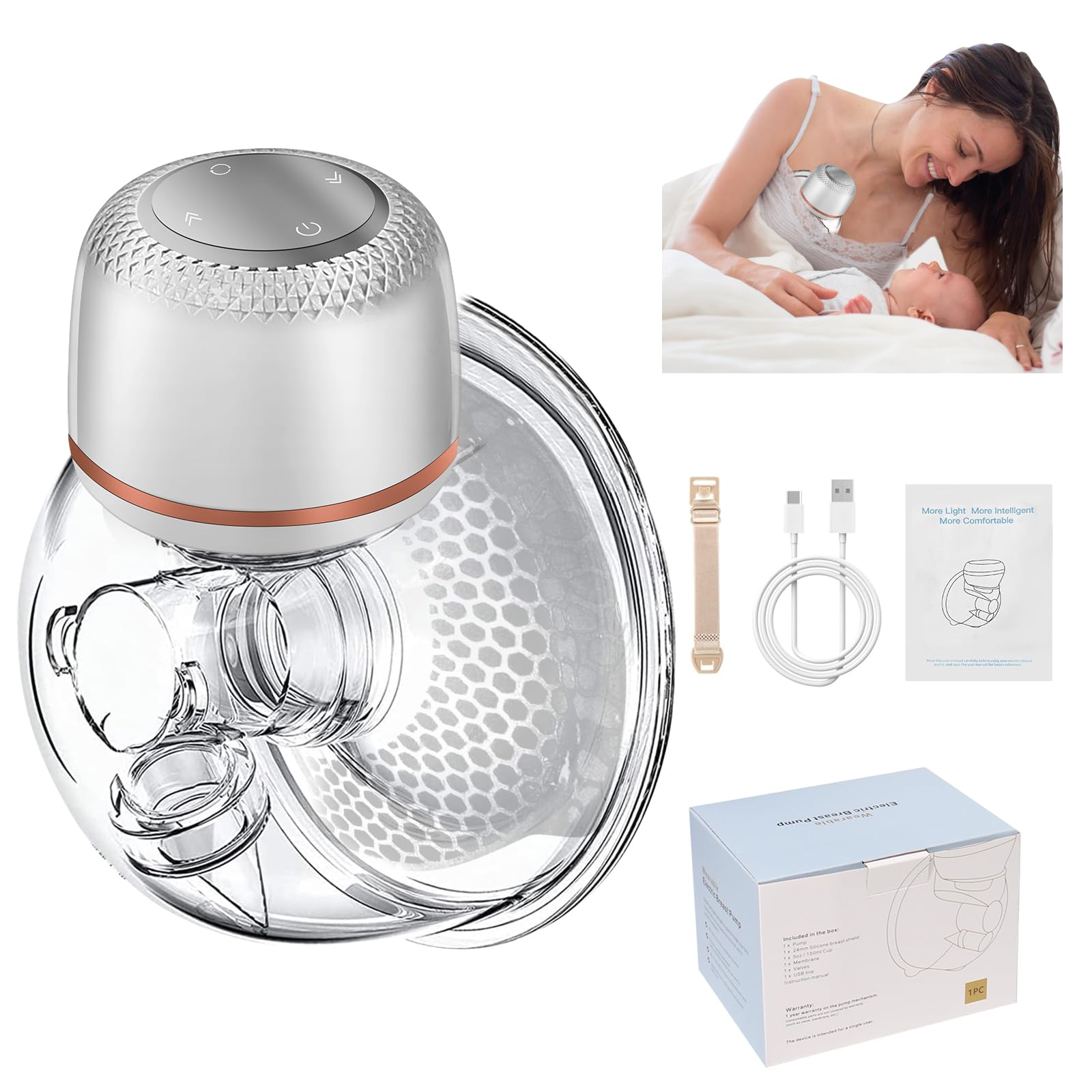 Tiralatte Elettrico Indossabile Senza Fili - 2 Modalità, 9 Livelli, Ultra Silenzioso, Con Flangia 24mm