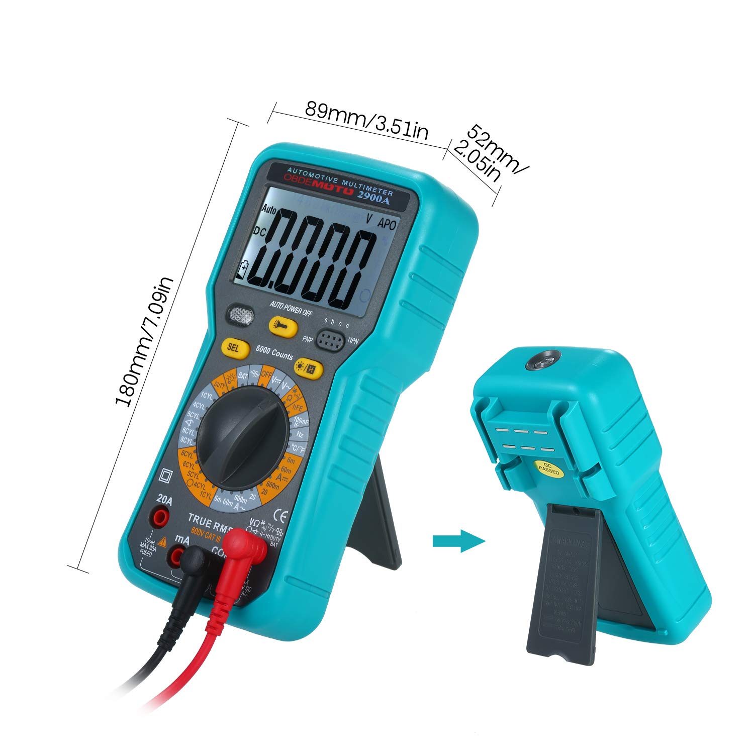Multimètre numérique LCD 6000 points True RMS Testeur universel avec lampe de poche