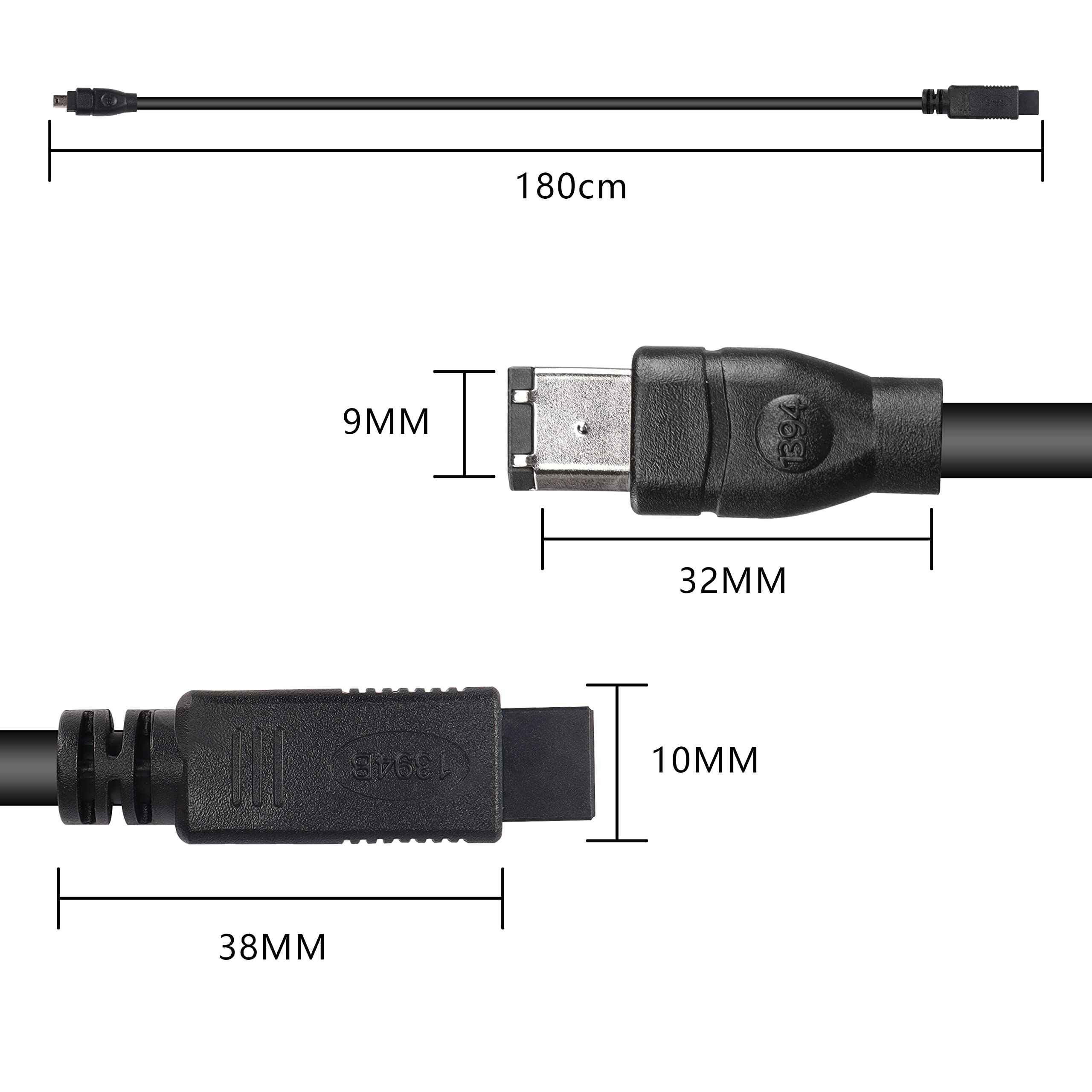 MEIRIYFA FireWire 1394B - Cavo adattatore 9 pin maschio a 6 pin, Firewire 800 a 400 IEEE per fotocamere digitali, stampanti, scanner, 1,8 m
