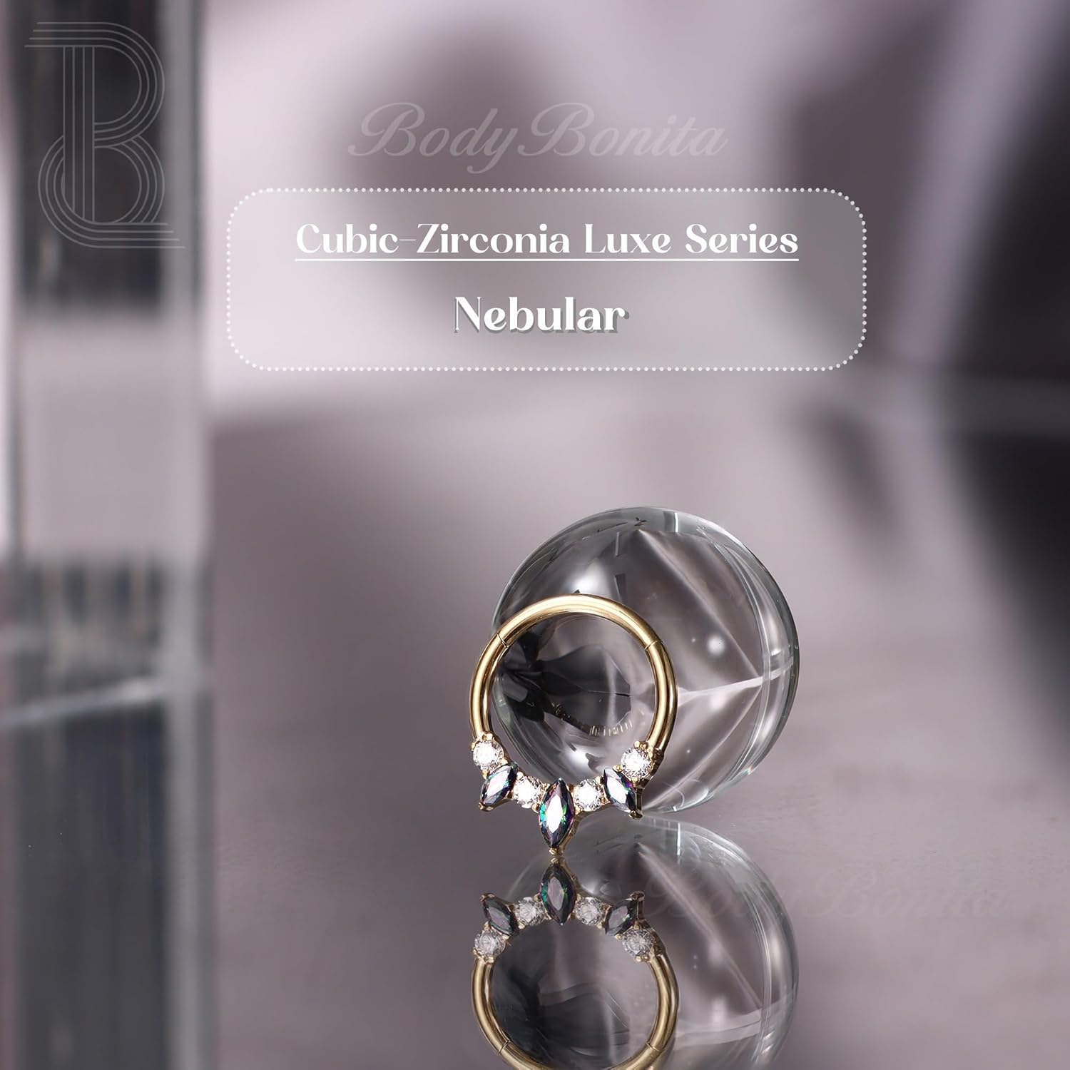 BodyBonita 16G Septum Rings Jewelry - Cubic Zirconia Luxe 316L Stainless Steel Hinged Nose Rings Hoops for Women Conch Piercing Jewelry Tragus Daith Helix Earring 14K Gold Plated/Silver 8 mm/10 mm - Image 2