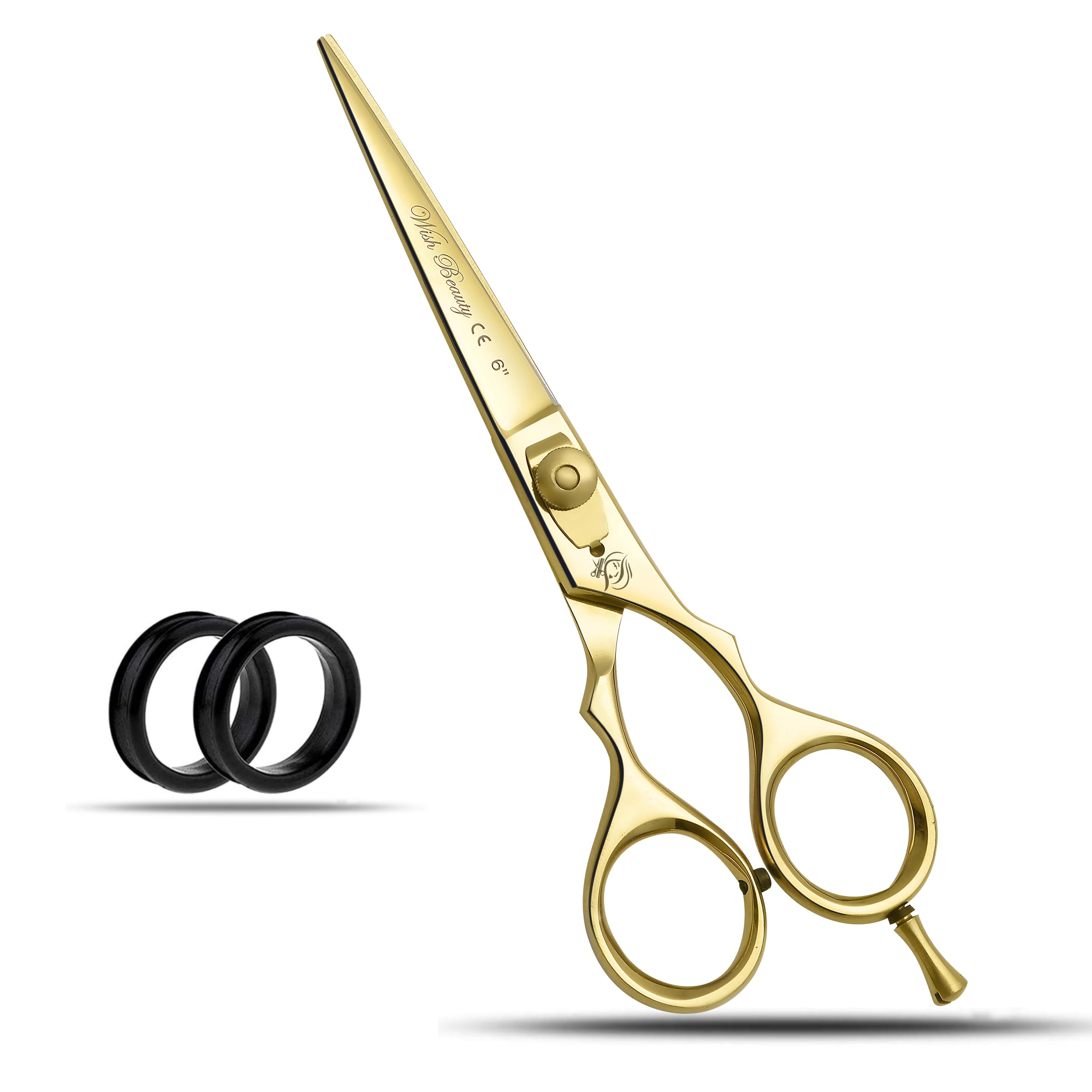 Wishbeauty 6'' Professional Hair Dressing Scissor, Stainless Steel Gold Hair Cutting Shear, Salon Barber Scissors Suitable for Both Men