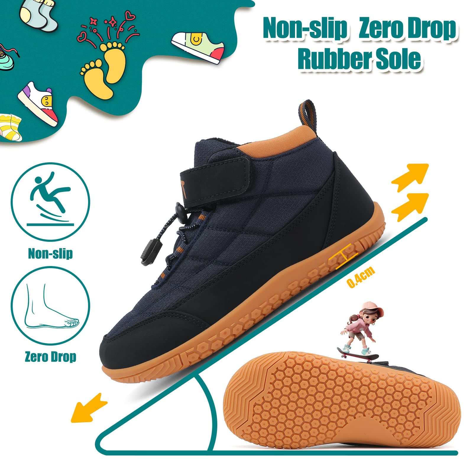 Wizshoe Botas Barefoot Lente Herfst Overgang Niño Niña Alta Zapatillas Resistente al agua Antideslizante Descalzas Minimalistas Sneakers Trekking Ligeras Cómodas Azul 33EU