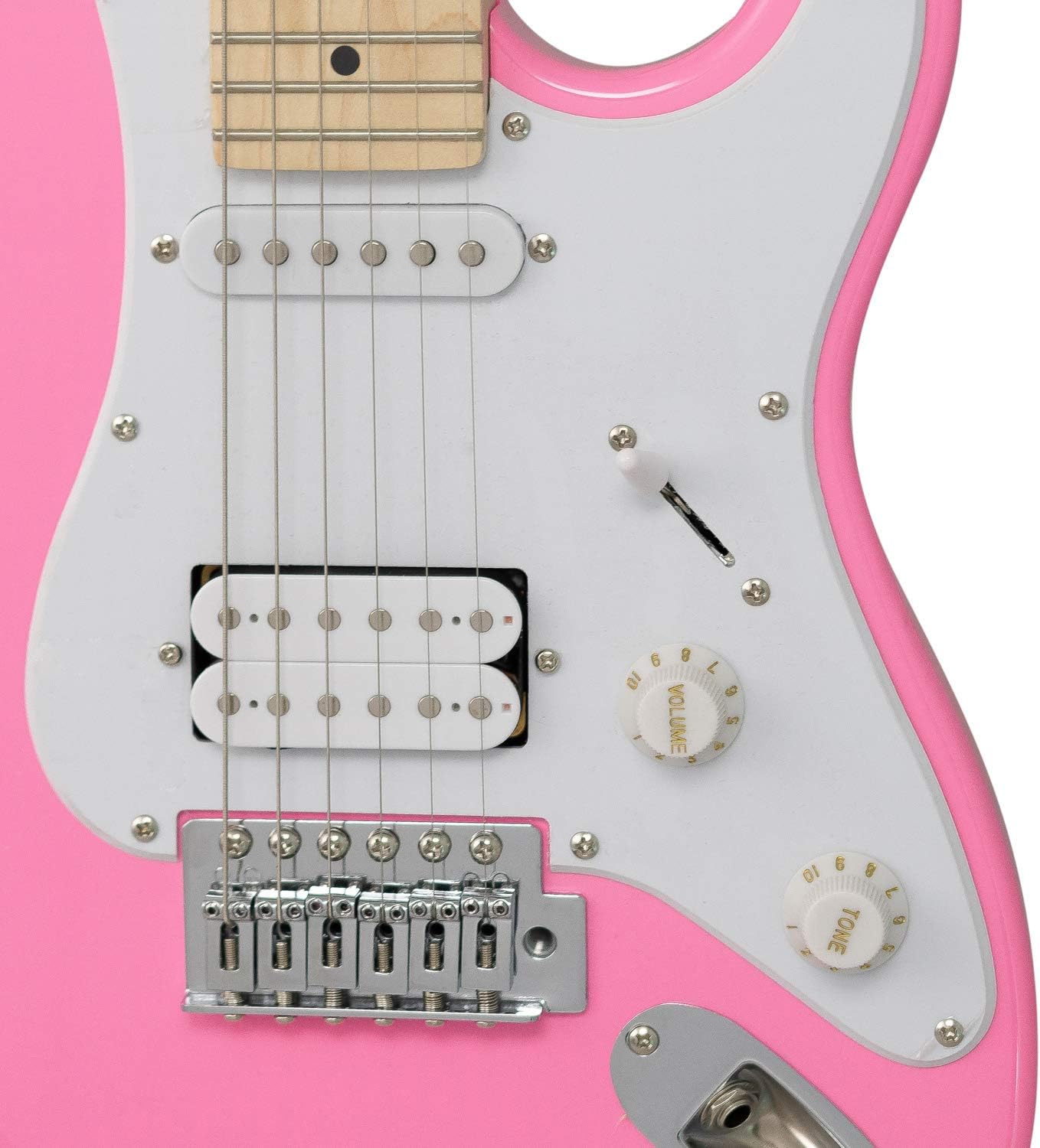 ST Mini Electric Guitar - Pink Body, Maple Neck & Fingerboard, 3/4 Short Scale Guitar (7/8 Size), Single & Humbucker Pickups
