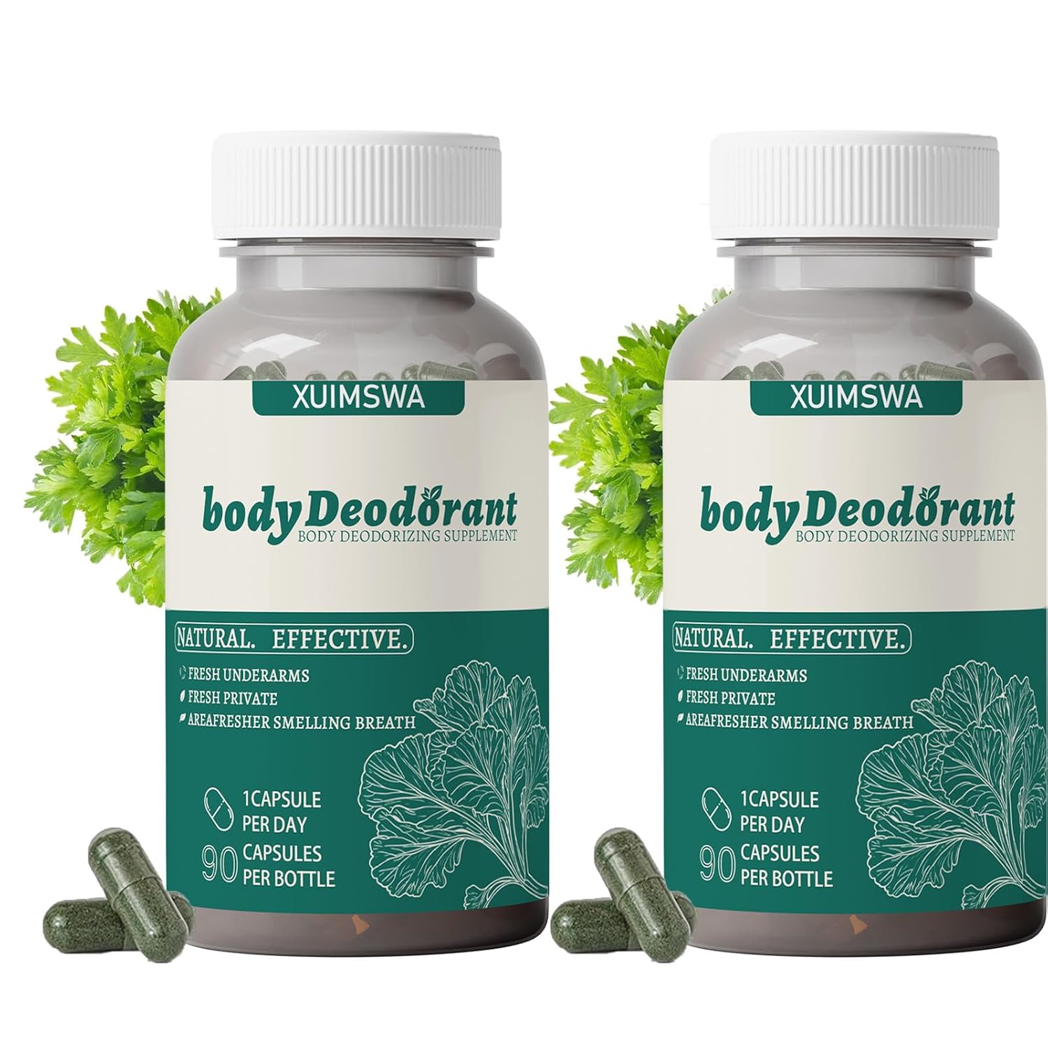 Body Deodorizing Supplement,Body Deodorizer Capsules,Chlorophyll Body Deodorant Supplement,90 Capsules/Bottle (2PCS)