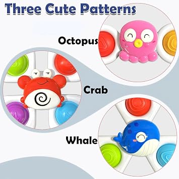 Echehi 3pcs Suction Spinners for Babies, Baby Bath Toys, Sensory Toys for Toddlers. Crabs