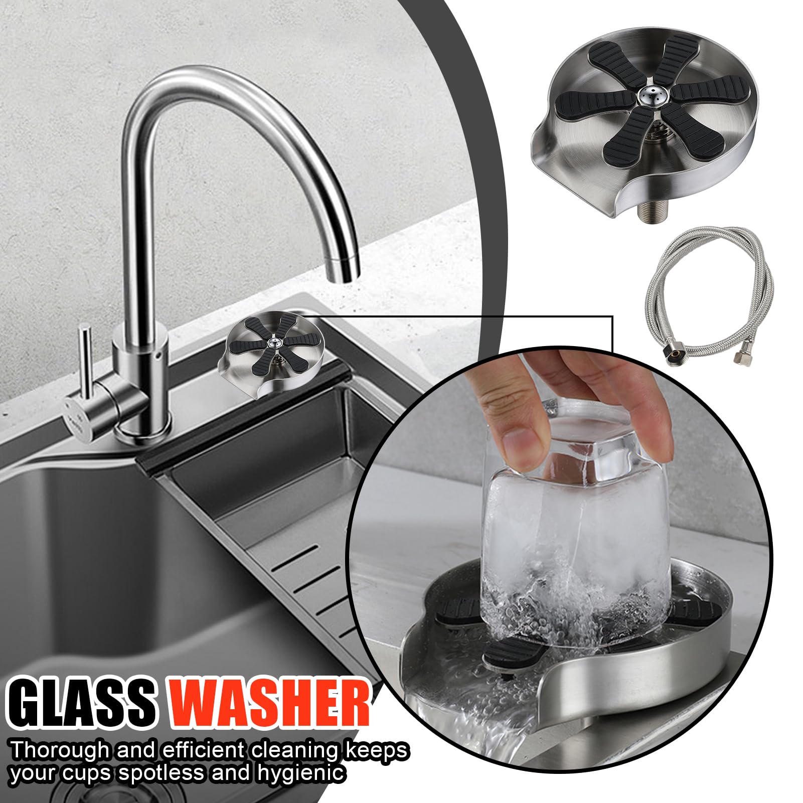 Lave-Vaisselle Automatique pour évier - Laveur de Bouteilles - avec buse à 9 Trous - Rotation à 360 ° - Outil de Nettoyage de Tasse