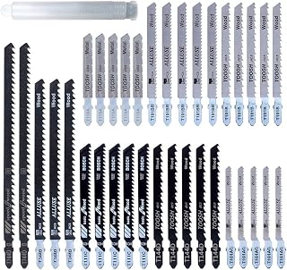 HOTBEST 35Pcs T Shank Jigsaw Blades with Storage Case Contractor Assorted Jig Saw Blade Set Made with HCS/HSS for Wood Plastic and Metal Cutting, Compatible with Bosch, Black & Decker, Makita, Dewalt