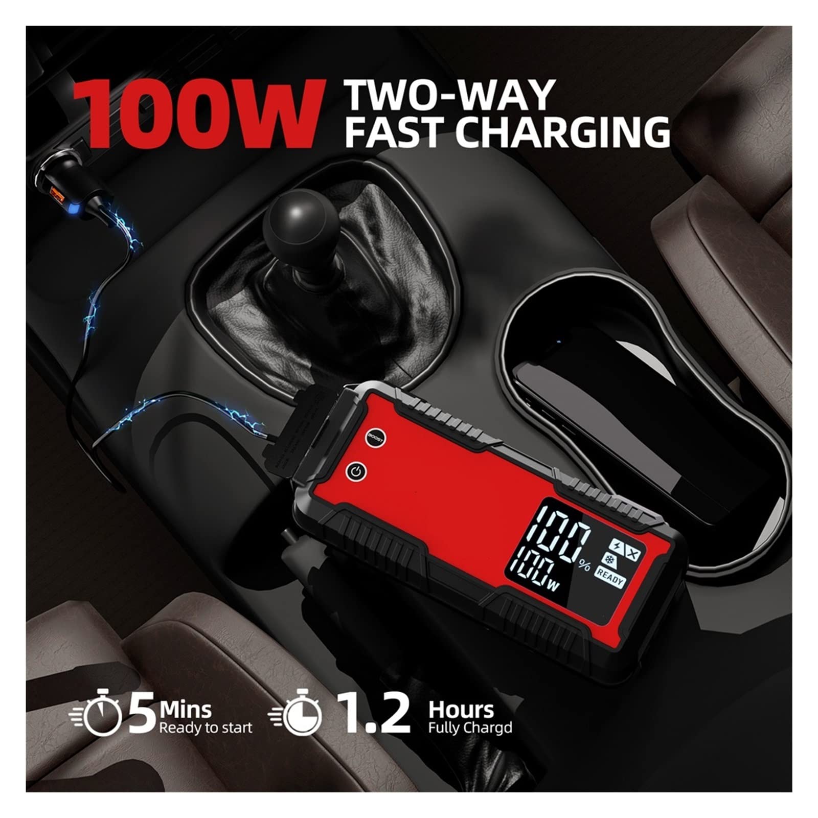 Ładowarka samochodowa, 12V urządzenie do uruchamiania awaryjnego samochodu 4000A rozrusznik do akumulatora samochodowego 26800mAh przenośny powerbank Booster automatyczne urządzenie rozruchowe rozruch