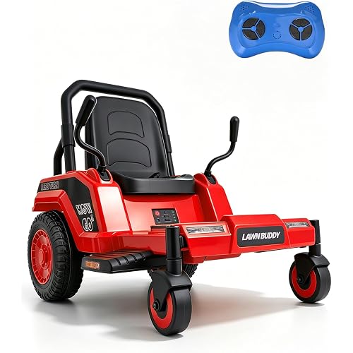 Blitzshark 24V Kids Zero Turn Mower Ride On,Soft Start & Smooth Stop, Red | Electric Car for Kids,Kids Lawn Mower,Twist and Turn, Speed to 3.5MPH,Maximum Weight: 77lbs, Age:3-8